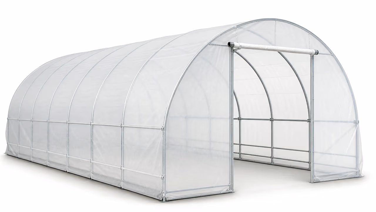 Ancrage reversible et arceaux galvanises d un hangar de stockage demontable