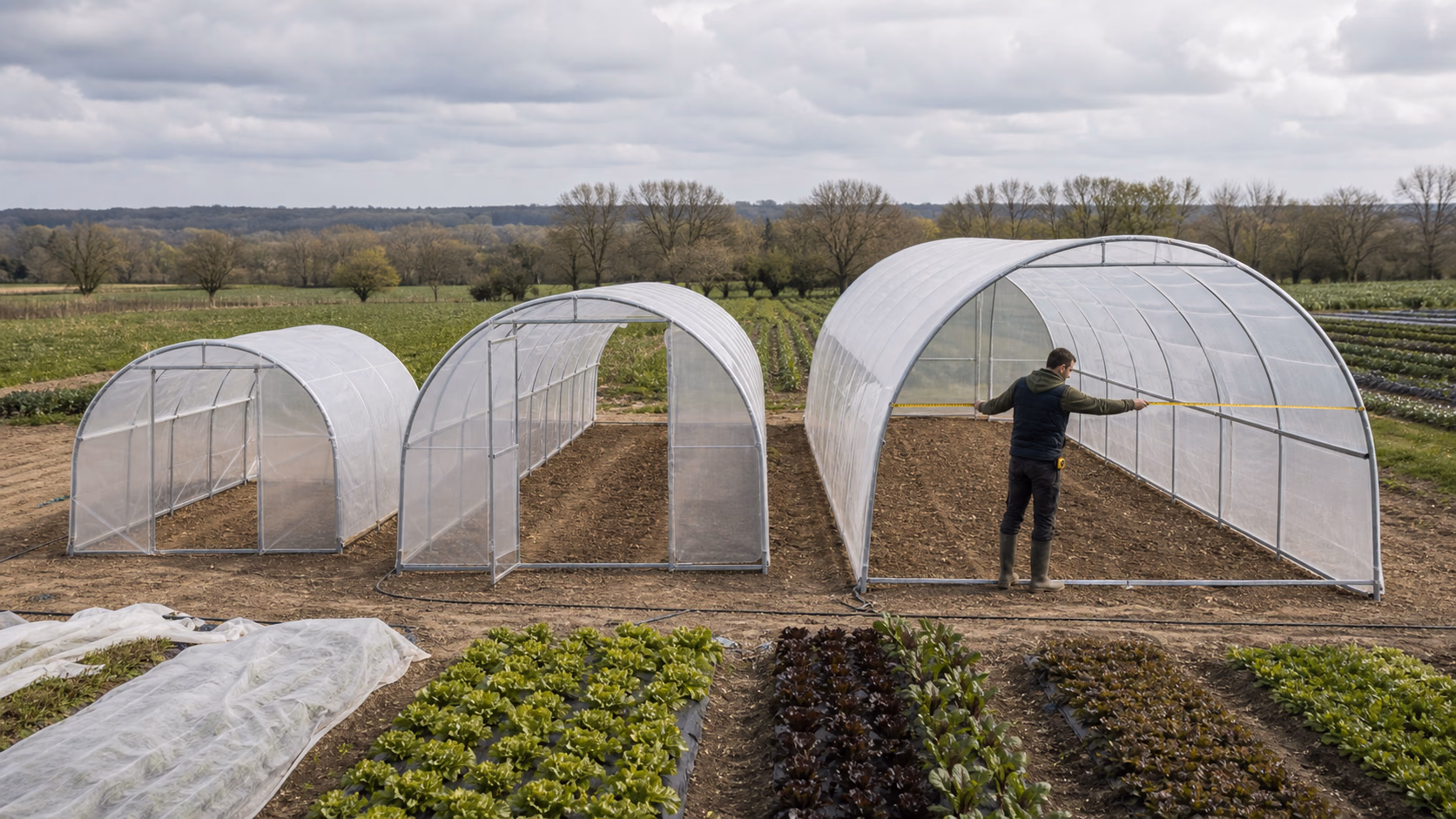 Comparaison de largeurs standard de tunnels agricoles sur une exploitation maraichere