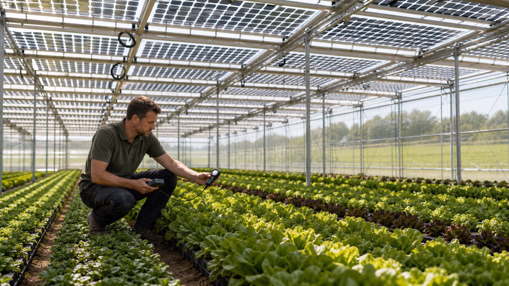 Controle de l ombrage et de la lumiere sous une serre agrivoltaique