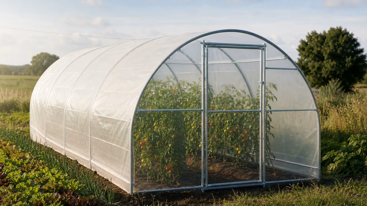 Tunnel agricole de 100 m2 installe sur une exploitation maraichere avec cultures sous abri