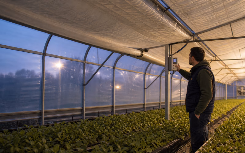 Ecran thermique et regulation de temperature dans une serre professionnelle