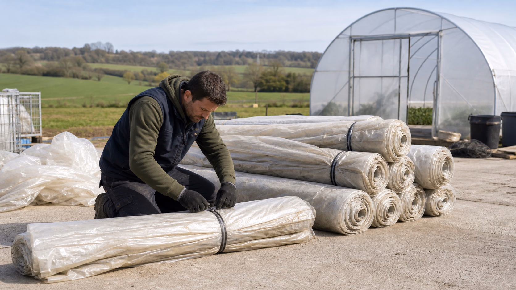 Preparation de rouleaux de bache agricole usagee pour la collecte et le recyclage