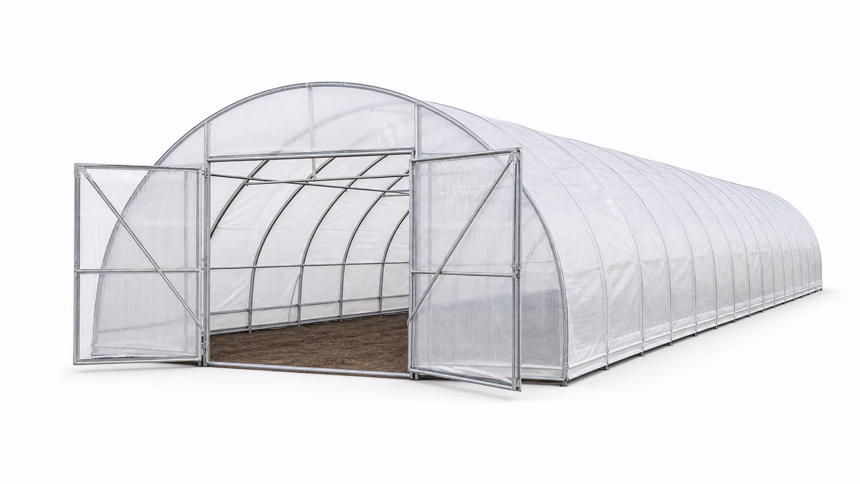 Serre agricole professionnelle 1000 m2 20 x 50 m sur fond blanc