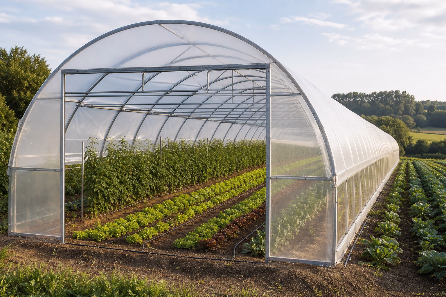 Serre agricole 1000 m2 utilisee pour des cultures sous abri