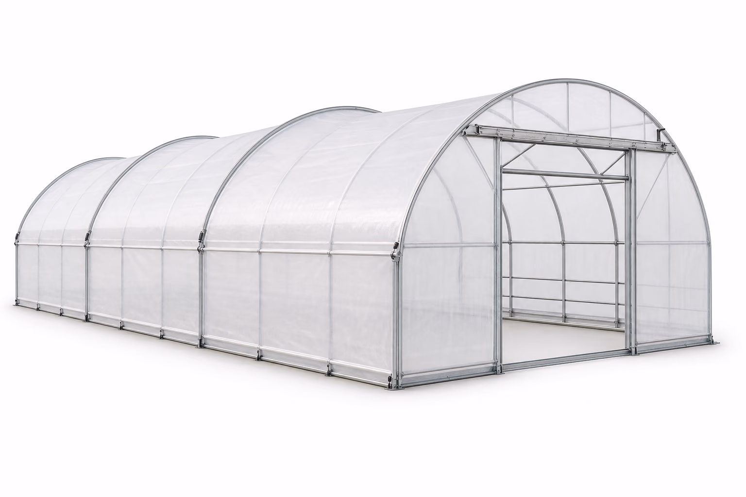 Serre multi-chapelle agricole 960 m2 sur fond blanc
