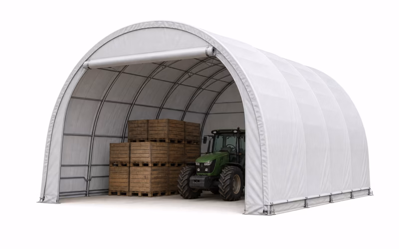 Tunnel de stockage agricole 9,60 x 20 m sur fond blanc
