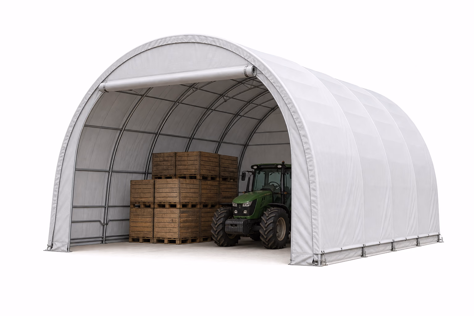 Tunnel de stockage agricole 9,60 x 20 m sur fond blanc