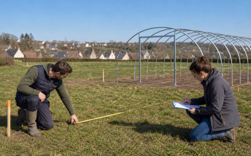 Mesure de l implantation d un tunnel agricole avant declaration en mairie