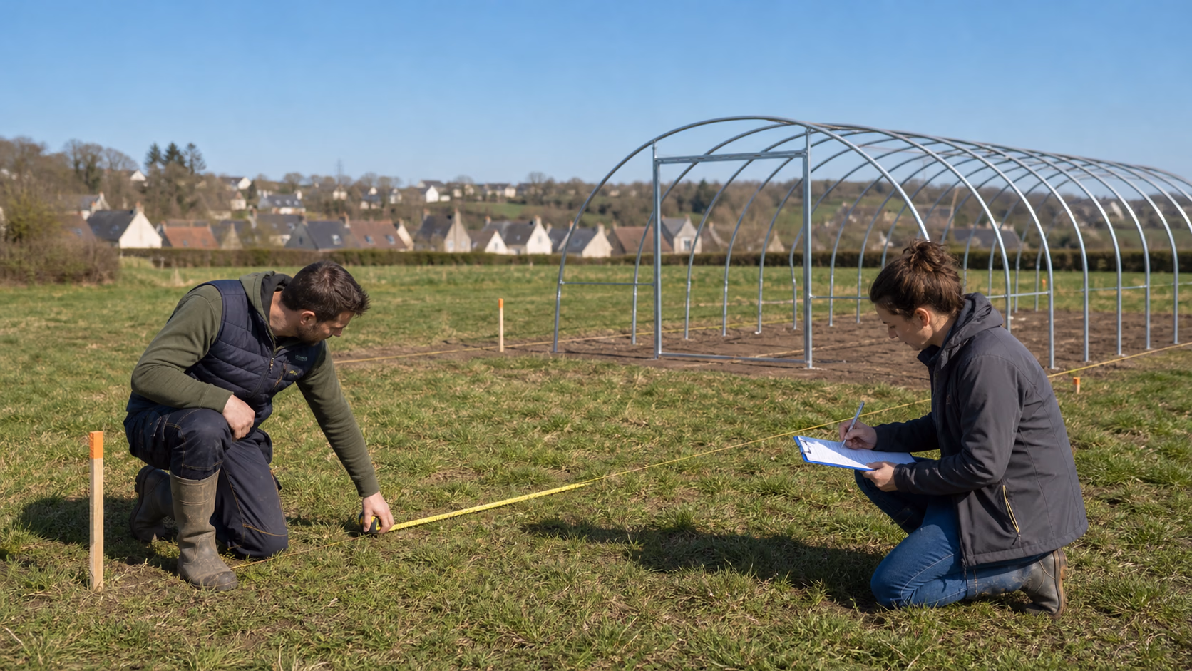 Mesure de l implantation d un tunnel agricole avant declaration en mairie