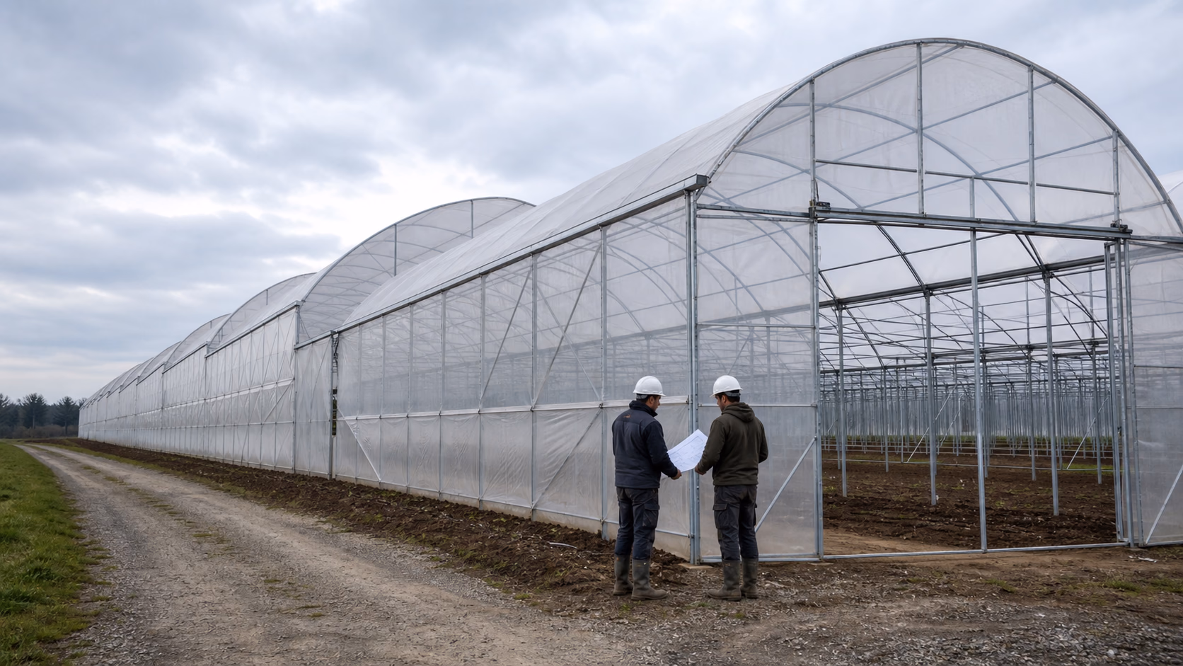 Grande serre agricole dont la hauteur et la surface peuvent necessiter un permis de construire